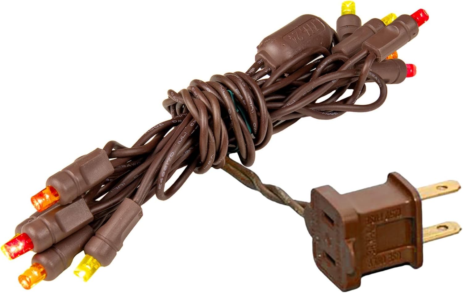 NOT TESTED Novelty Lights 10 Light LED Fall Thanksgiving Mini Light Set, Outdoor Curtain Wreath Craft Bottle String Lights, Yellow/Red/Orange, Non-Connectable, Brown Wire, 5 Feet Brown Wire Yellow/Red/Orange