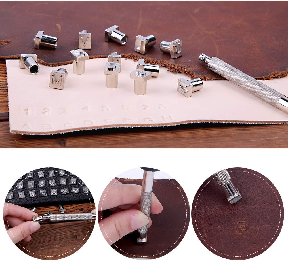 37 PCS Leather Stamps Alphabet Set, 6 mm Alphabet Stamp Tools Set Leather Craft Stamping Tool Kit Metal Letter and Number Stamps Punch Set for DIY Leather Craft Printing Tools