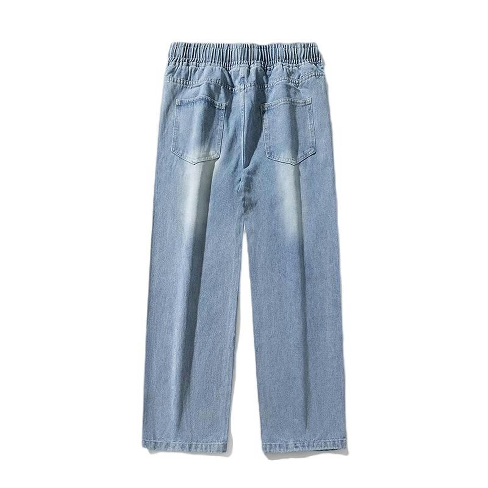 Jeans Uomo Primavera Pantaloni Larghi Drappeggiati Basic Pantaloni Larghi Dritti - Azzurro - L