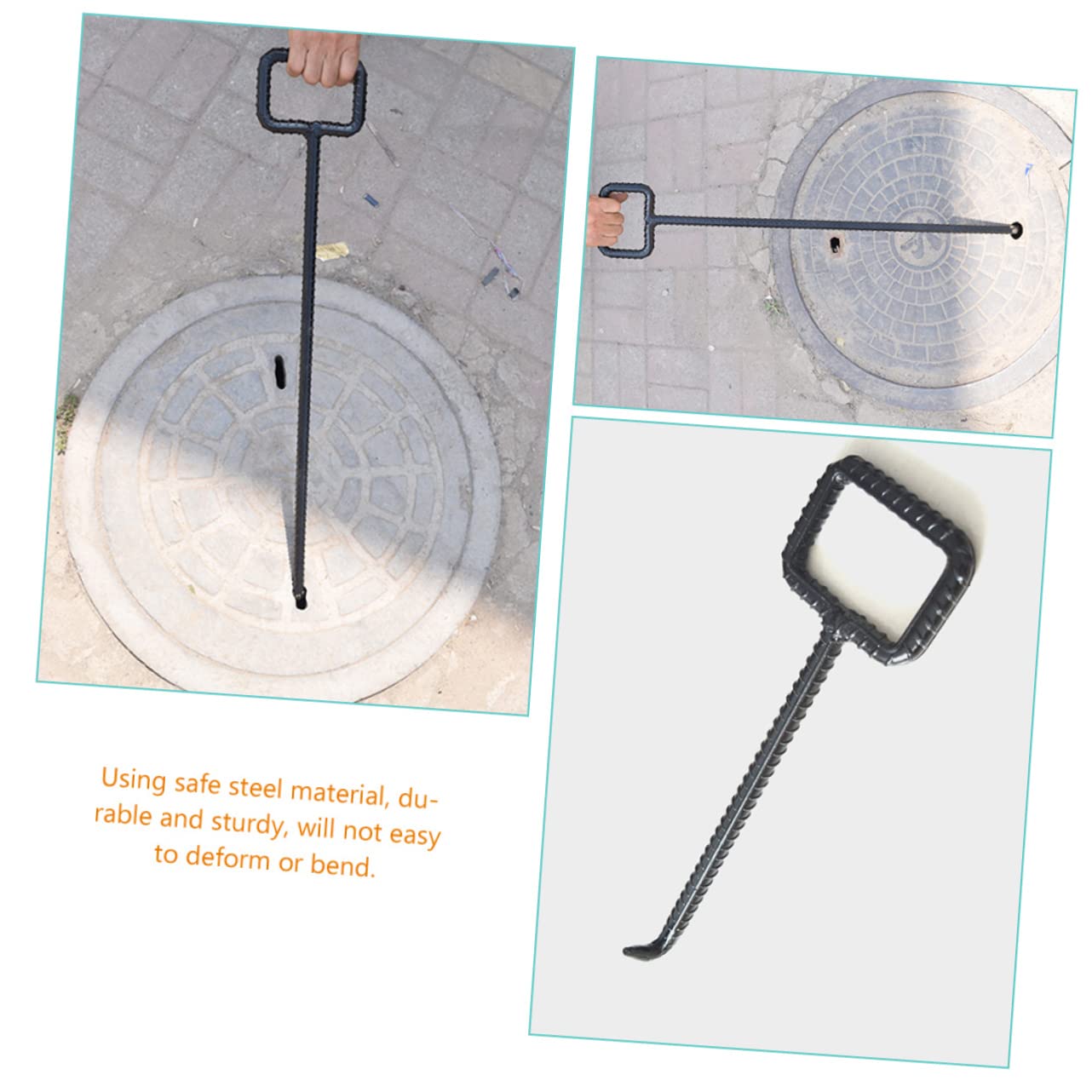 Cabilock Manhole Cover Lifter Steel Manhole Cover Opener Hook T-Shaped Swivel Lifting Hook for Valve Box c