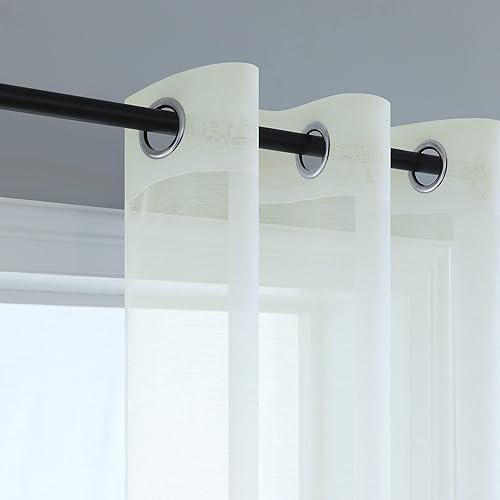 Miniatura 9 de Mrs.Naturall Cortinas traslúcidas blancas de 45 pulgadas de largo para ventana de baño, juego de 2 paneles de cortinas cortas con ojales en la parte