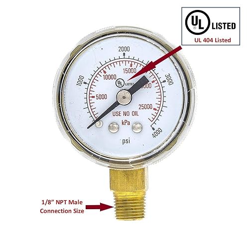 Miniatura 5 de PIC Gauges 501D-UNO-158Q-C 0-4000 PSI, Listado UL, No usar medidor de presión de aceite, Dial de 1 12", NPT macho de 18", Montaje inferior, Escala