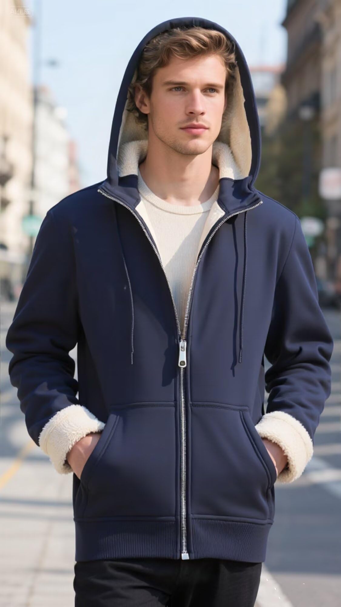 Felpa Uomo con Zip Giacca Invernale Sherpa