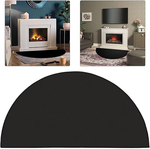 Tapete ignífugo para chimenea, de 32 x 60 pulgadas, para chimeneas, tapete medio redondo para protector de suelo de chimenea, alfombras de chimenea