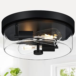 szzgco Flush Mount Ceiling Light Fixtures, 2-Light Black Ceiling Mount for Farmhouse with Clear Glass Lampshade, Industrial Flush Mount Light Fixture for Hallway, Kitchen, Entryway and Foyer - Amazon product rated Grade A