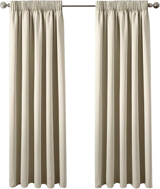 TSARLTD Curtain Blackout Thick Thermal Pencil Pleat Pair Curtains Panel Set of 2 Curtains Super Soft 66"x72"for Bedroom Drop Noise Reduce Curtains for Living (Cream, W66 xL72(W168xL183cm))