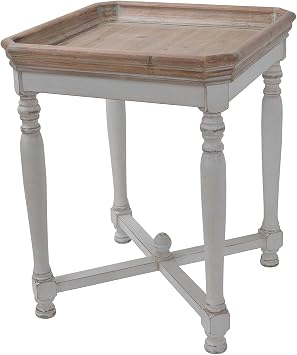 A&B Home End Table Sofa Side Table with Square Tray Distressed White and Natural Farmhouse Style Coffee Table French Country for Bedroom Living Room Small Space 20x20x25 inch