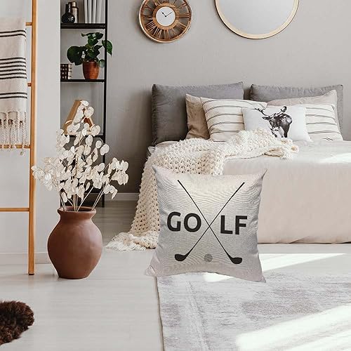Miniatura 5 de HOSNYE Funda de almohada de lino y algodón con símbolo de golf, fundas de cojín decorativas para sofá del hogar, 18 x 18 pulgadas
