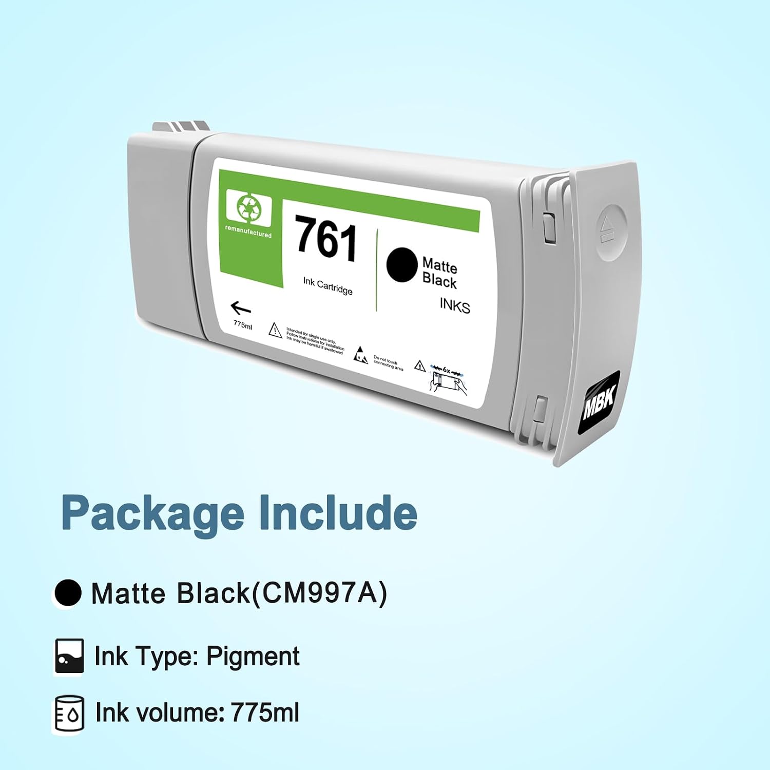 761 Ink Cartridge 775ml CM997A Matte Black Compatible with HP 761 DesignJet T7100 T7200 (1-Pack)