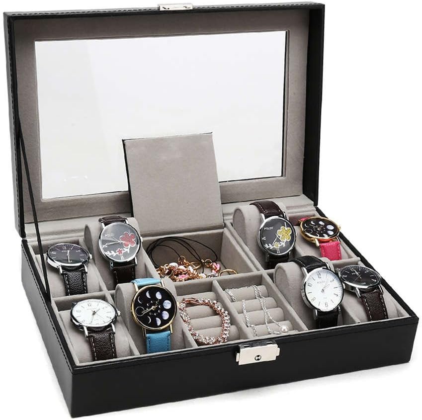 Sanade Watch Case 8 Slots for Michael Kors,Fossil,Timex,Invicta,Rolex Watches,3 Mixed Grids