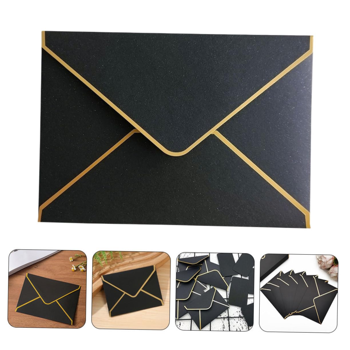 Buste per Inviti con Bordi Oro 50 Pezzi in Carta Nera