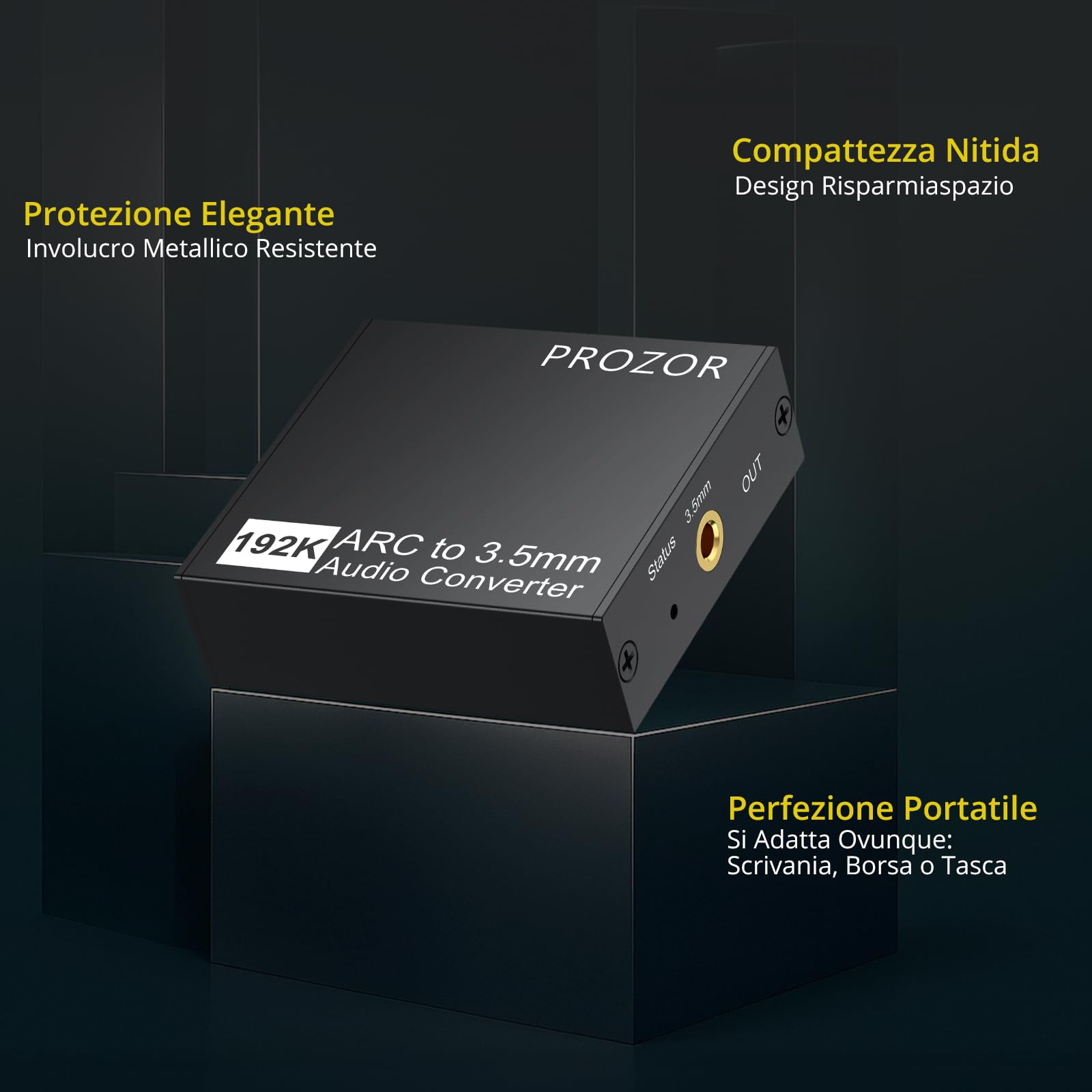 PROZOR Convertitore HDMI ARC a Jack 3.5mm per TV Estrattore Audio con Controllo Volume CEC, Uscita Stereo PCM 192kHz per Cuffie/Altoparlanti, Alimentazione USB (Cavi HDMI e RCA Inclusi)
