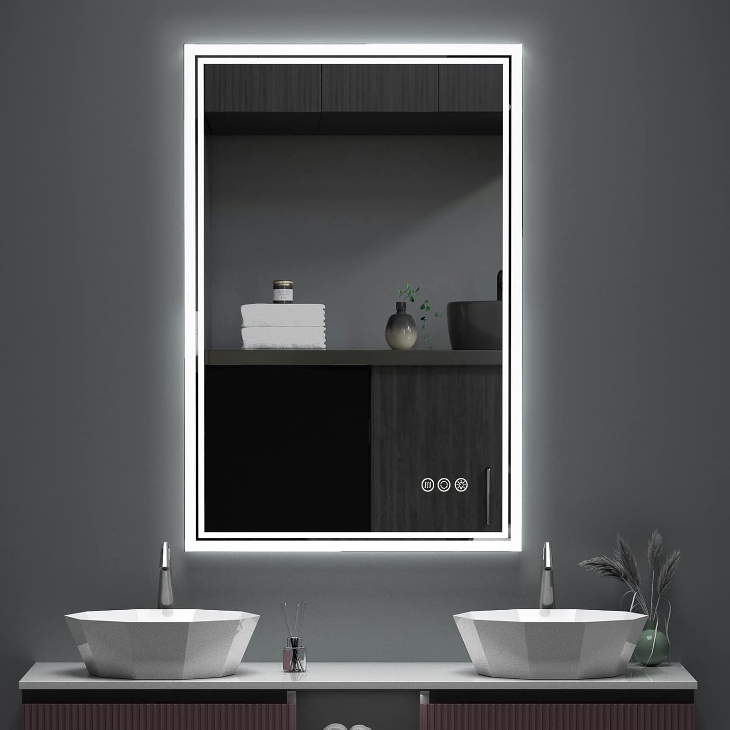 ANTEN 36" x 24" LED Bathroom Mirror Backlit, Bathroom Vanity Mirrors with Lights, Anti-Fog, Color Adjustable, Dimmable Lighted Bathroom Mirror for Wall, CRI90+, Memory Function, Horizontal/Vertical 36x24