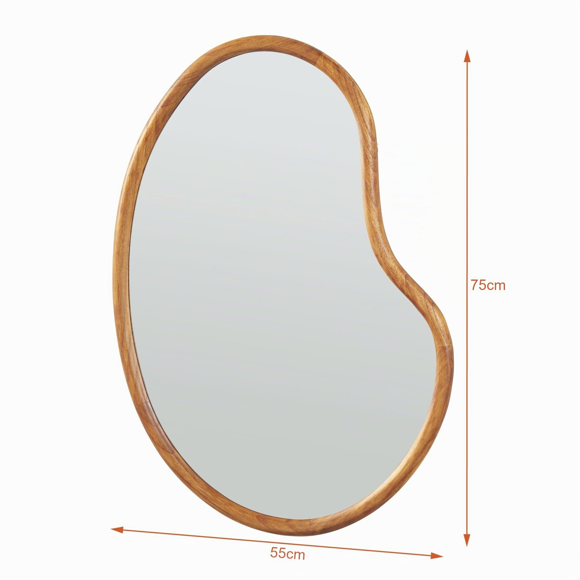[en.casa] Espejo de Pared Asimétrico Espejo Baño Salón Elegante Diseño Atemporal con Ganchos de Suspensión Sin Distorsiones Marco Madera de Paulownia MDF 75 x 55 cm - Efecto Roble