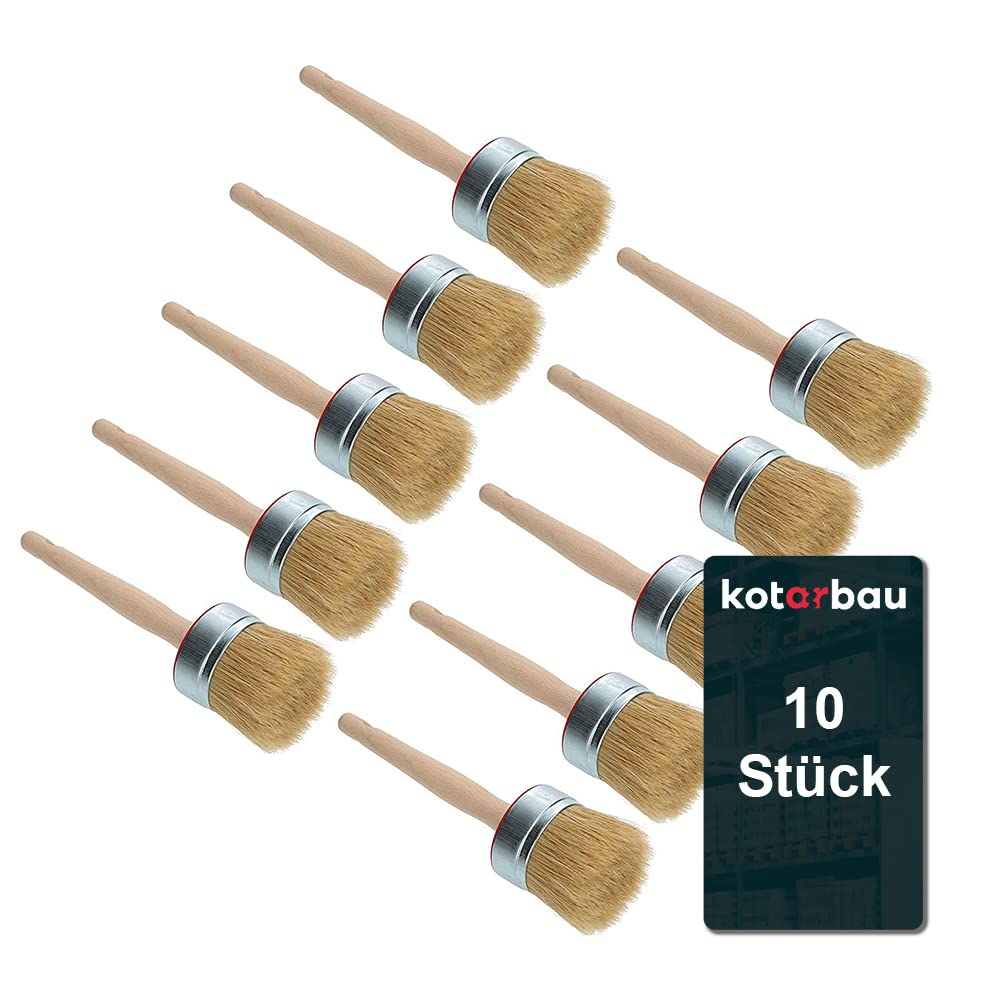 KOTARBAU® Juego de 10 brochas Redondas, 60 mm, con Mango de Madera y cerdas Naturales, Pincel para Pintura, Barniz o Esmalte, Acabado Suave y Uniforme, 10 Unidades