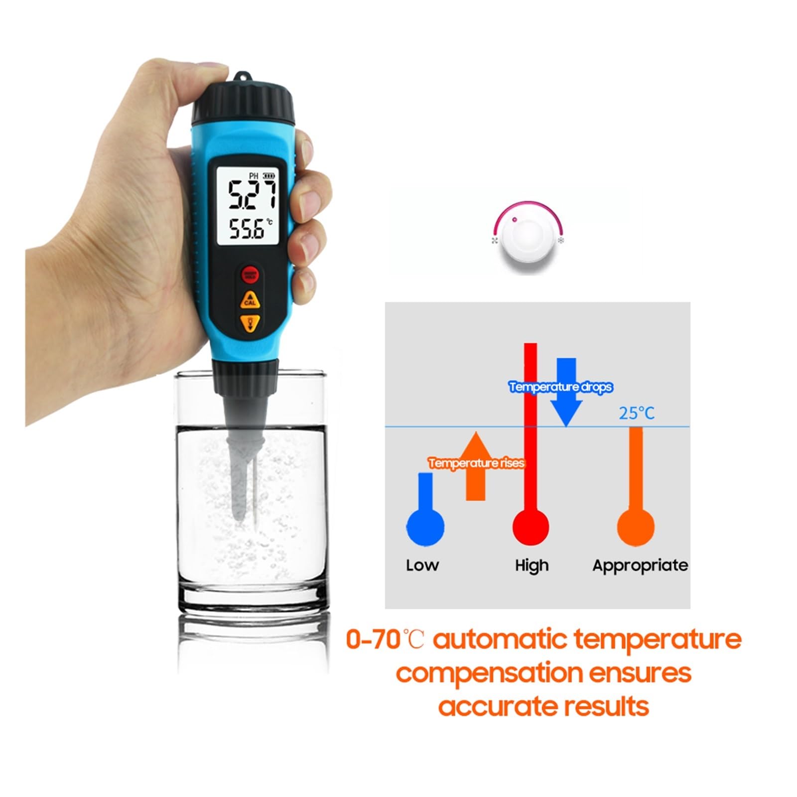TDS Teter, PH818M ph-mètre for la transformation des aliments 2 en 1 testeur de PH alimentaire Solution compteur de température LCD rétro-éclairage ph-mètre numérique,Testeur de pH à étalonnage autom