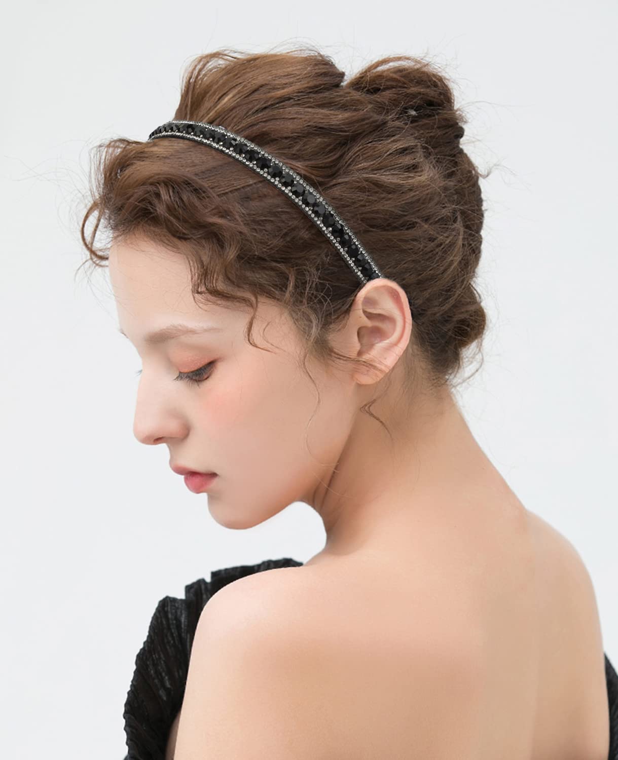 Amazon.com : Wecoe Rhinestone Headband - Black Narrow Bling 