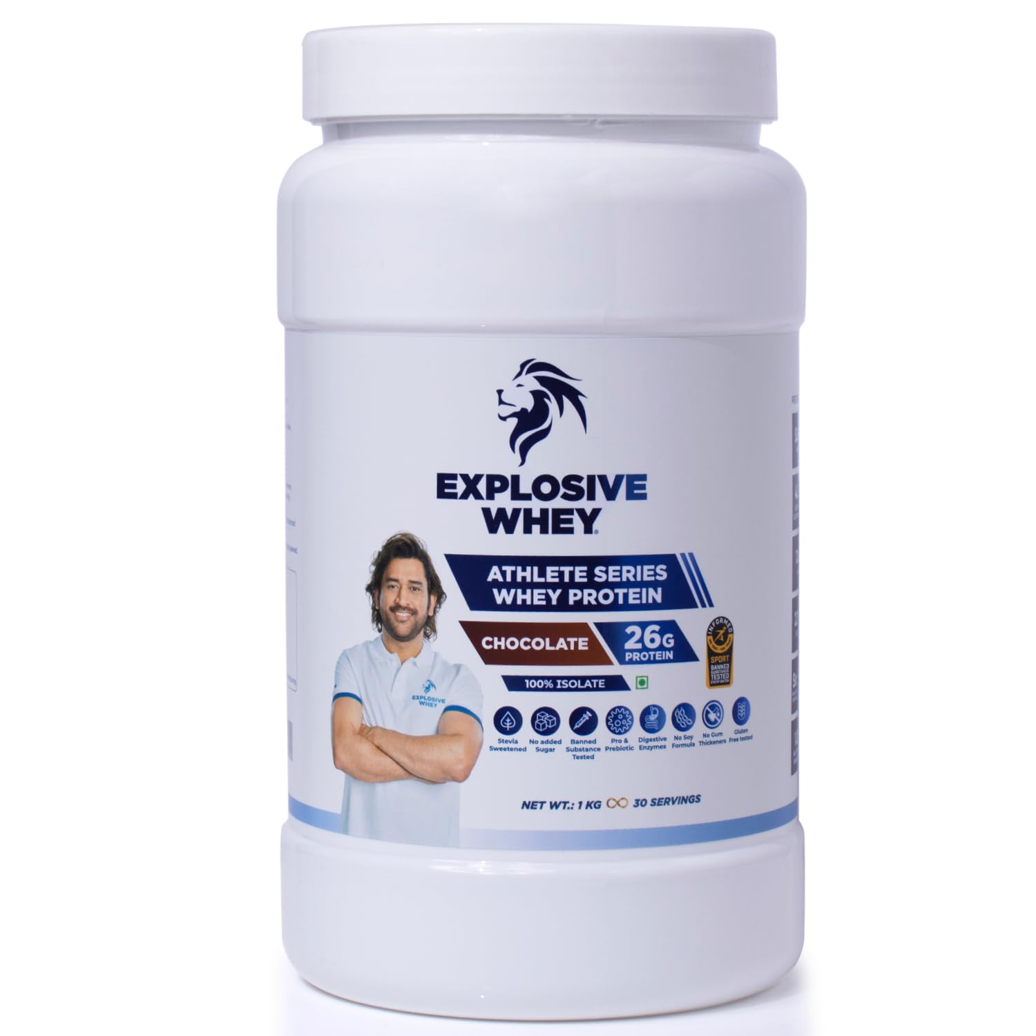 Athlete Series 100% Isolate Whey Protein | Trusted by M.S. Dhoni & Kedar Jadhav | Informed Sport Certified | Digestive Enzymes for Higher Absorption |1Kg - 26g Protein - Chocolate
