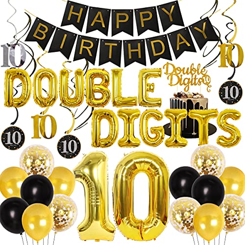 Kit Anniversaire 10 Ans Noir Doré tout-en-un pour fête double chiffres