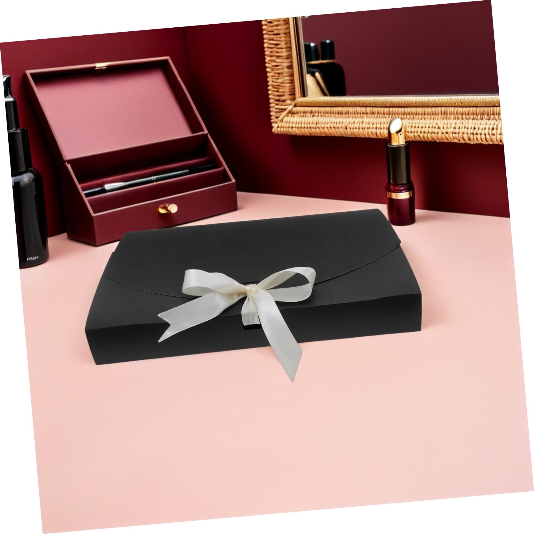 POPETPOP Scatole Regalo in Carta Nero 26x17,5x3,5cm 20pezzi con Fiocco per Scarpe Camicie Natale Compleanno