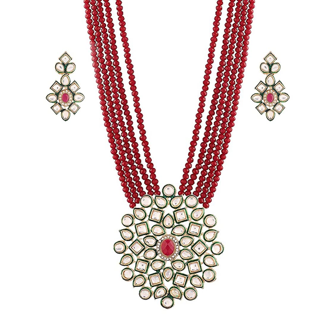 AASTHA IMAGINE Multistrand Beads Ethnic Kundan Necklace & Earring Set For Women (Necklace-0010) (B09R114866) Amazon Price History, Amazon Price Tracker