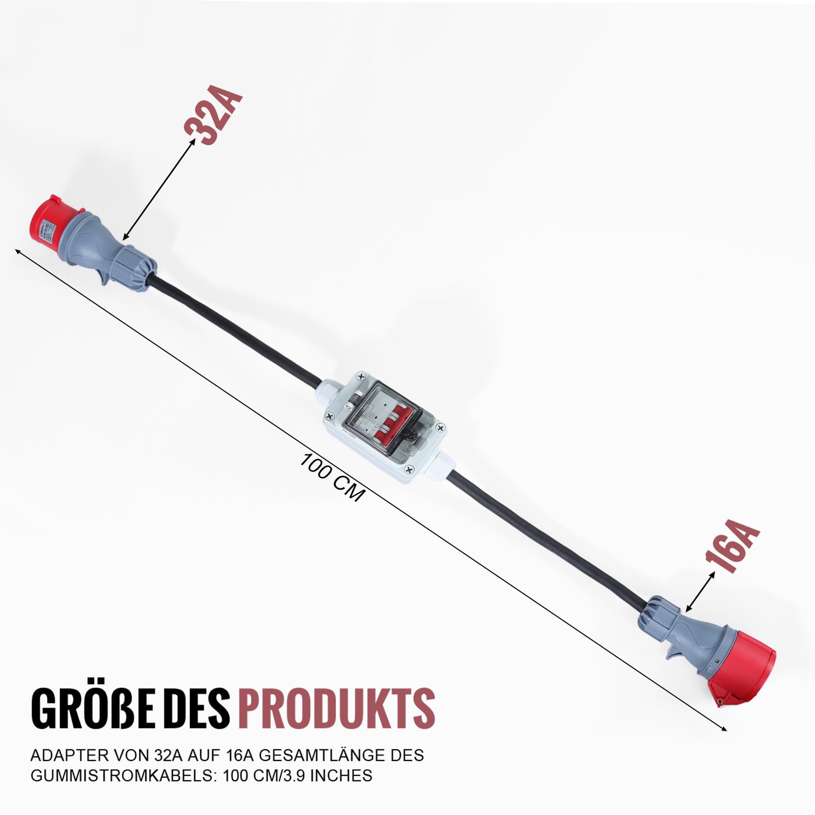 Adaptador CEE de 32 A macho a 16 A, cable de conexión con enchufe, distribuidor de corriente fuerte, utilizado para conectar aparatos eléctricos, etc