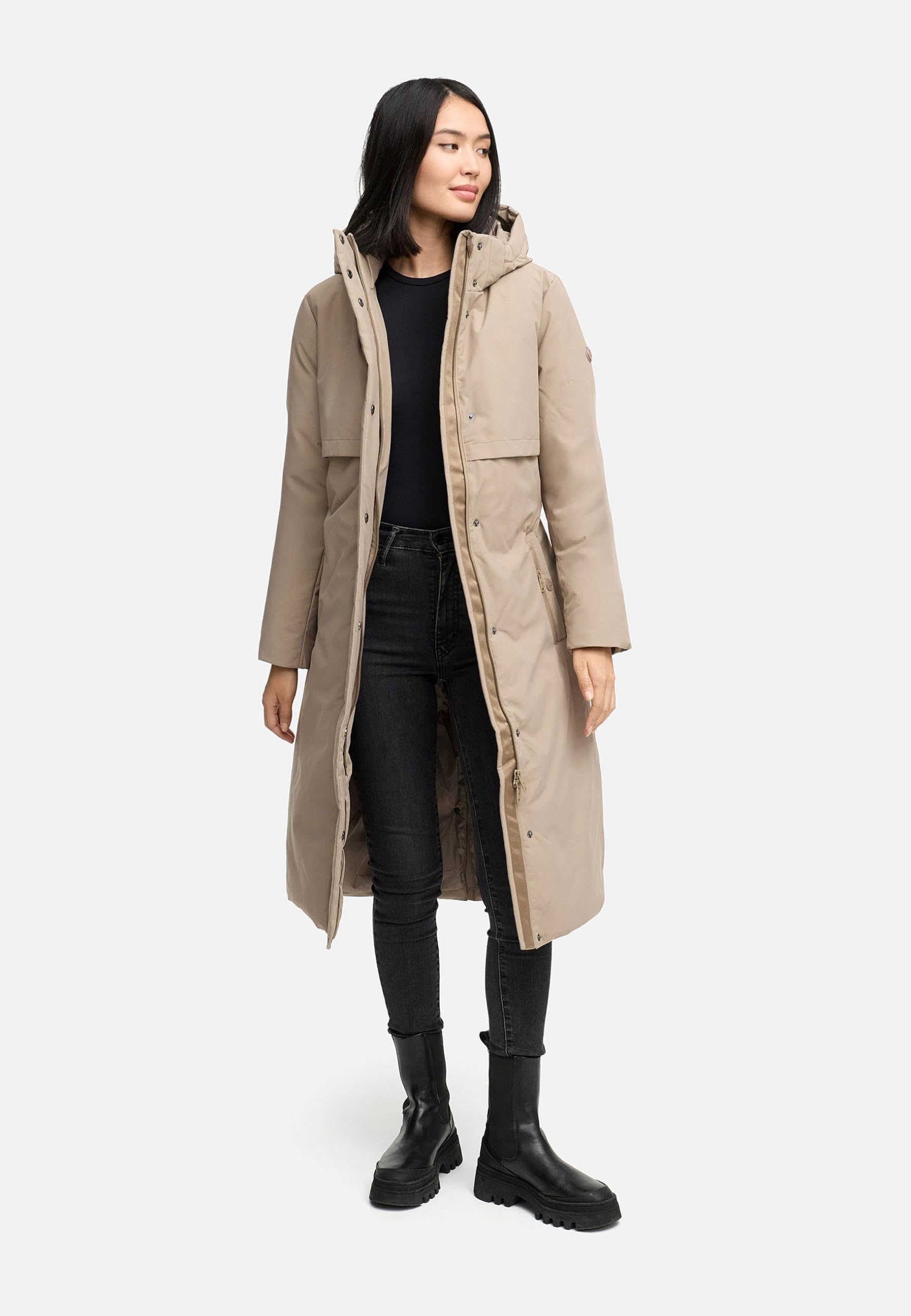 Navahoo Damen Winterjacke (XS-3XL) - wasserabweisend, abnehmbare Kapuze, Taillengürtel - N107
