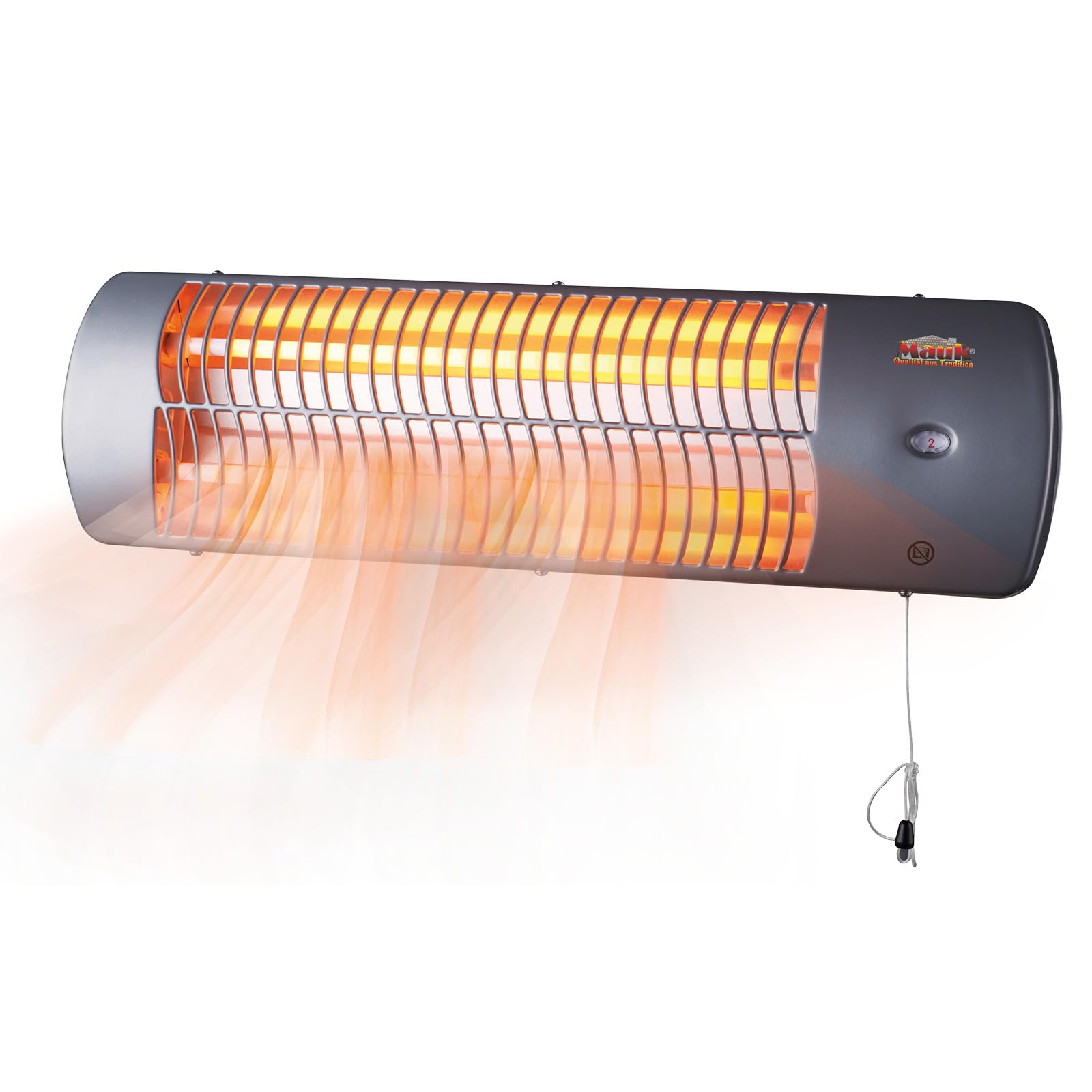 MAUK® Infrarot Heizstrahler Quarzröhren Heizgerät 2 Stufen Heizung - 1200W | Flachheizkörper mit Wandhalterung, Zugschnur & einstellbarem Neigungswinkel