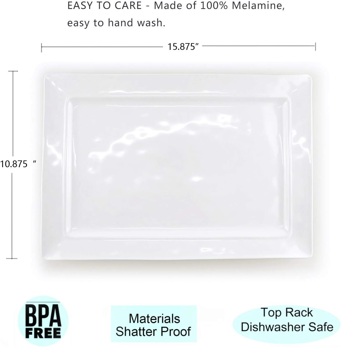 Melamine Serving Tray - 2 Piece 15.875" x 10.875" 100% Melamine Rectangular Platter,White Color | Shatter-Proof and Chip-Resistant Dishwasher Safe and BPA free - Image 2