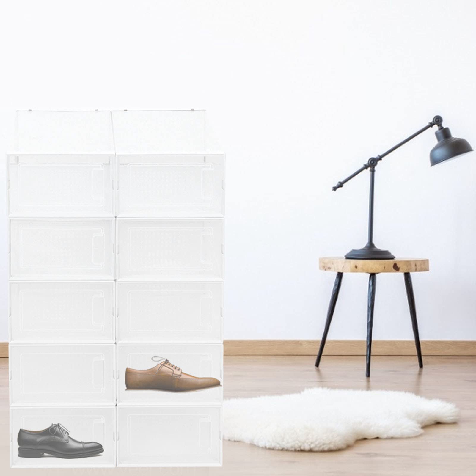 Alvinlite Caja de Almacenamiento de Zapatos con Tapa Caja de Almacenamiento Plegable Caja de Zapatos de plástico Transparente 10 Piezas Caja