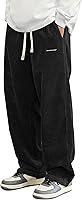 Hidkat Men's Corduroy Wide Leg Pants - Loose Fit Casual Straight Sweatpants Elastic Waist Drawstring
