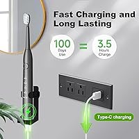 Vista 5 de Cepillo de dientes eléctrico recargable, 8 cabezales de cepillo, con batería de 100 días, 5 modos de limpieza, carga rápida tipo C, viene