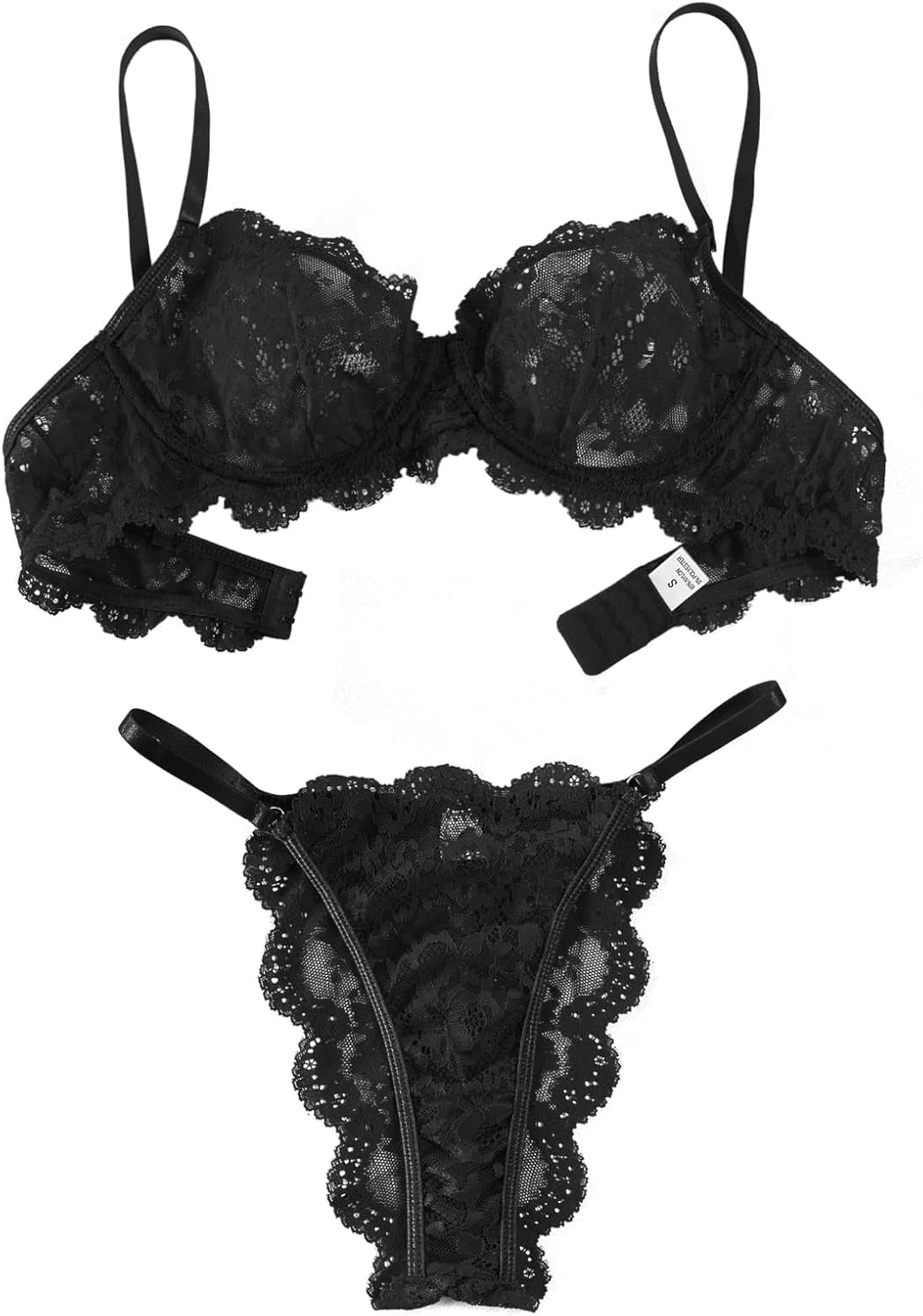Lilosy Sexy Underwire Push Up Scallop Floral Lace Sheer Lingerie Set for Women Bra and Panty 2 Piece - Image 4