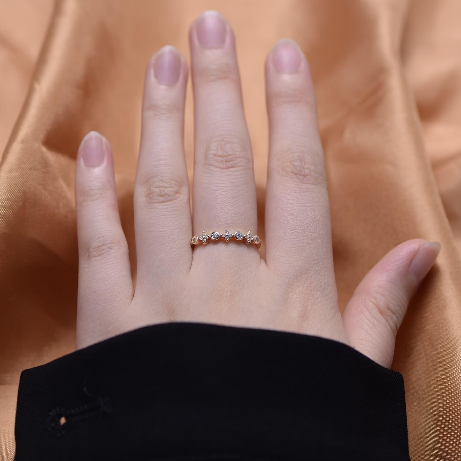 KnSam Prawdziwy pierścionek ślubny Au 375/585/750 złoto, kwiaty para pierścionków z diamentem, żółte złoto 9K/14K/18K obrączka ślubna, rozm. 47-65