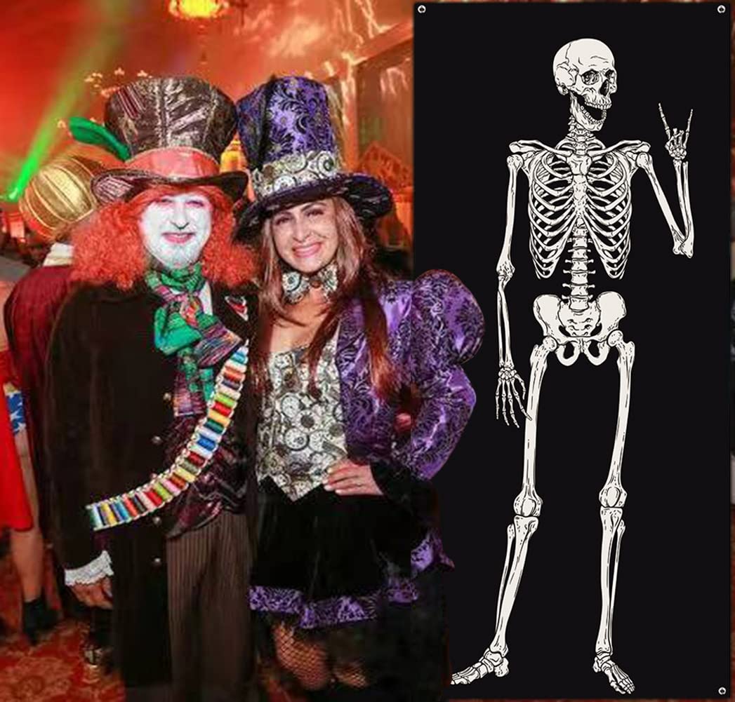 Halloween Skeleton Door Cover - 6.6x3 Foot Funny Bathroom Banner Decor