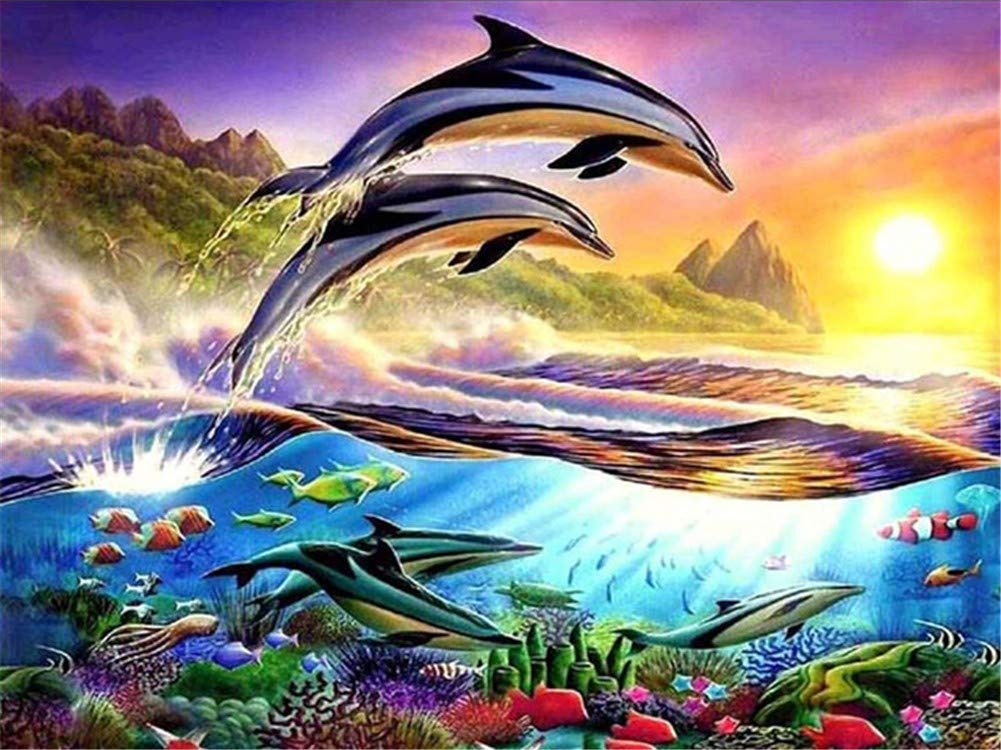 LSP 5D Diamond Art Full Drill Kits,Full Diamond(Dolphins Beyond