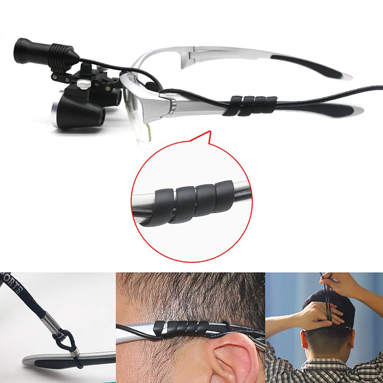 Lupa Binocular Dental, Aumento De 2,5X/3,5X, con Faro De 5W + Filtro, Distancia De Trabajo 320-420mm, Lupa De Montaje En La Cabeza para Laboratorio Dental Black-2.5X