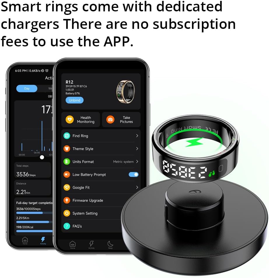 Ring size chart with circumference in cm and inches, and a guide on how to measure finger size.