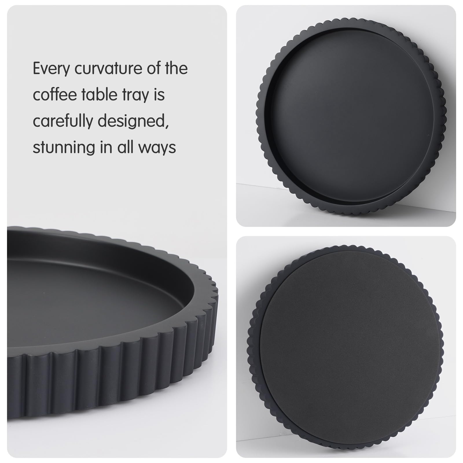 Yalikop Vassoio decorativo rotondo in cemento per la decorazione del tavolino da caffè 30,5 cm nero centrotavola decorativo ottomano vassoio per servire decorazione domestica Accent Bandejas