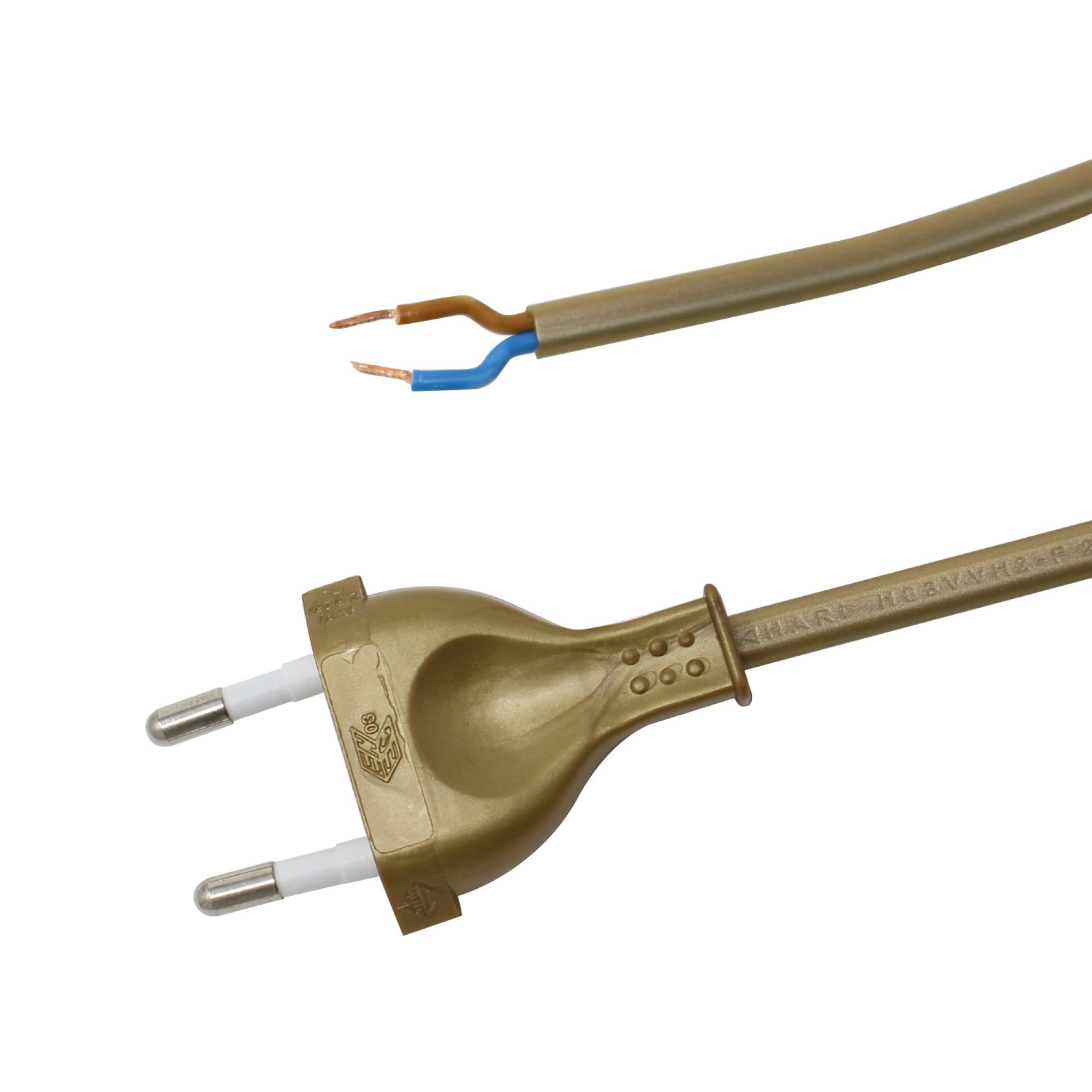 2 Pack Enchufe con Cable 1.5m | Interruptor en Cabezal Libre a 50cm | Separados | Oro | Para Lámparas y Aparatos Eléctricos | Ideal para Repuestos y Proyectos de Iluminación Decorativa