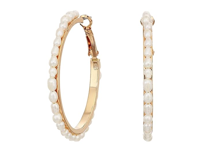 Kenneth Jay Lane  Gold/White Freshwater Pearl Medium Post Hoop Earrings (Gold/White Pearl) Earring