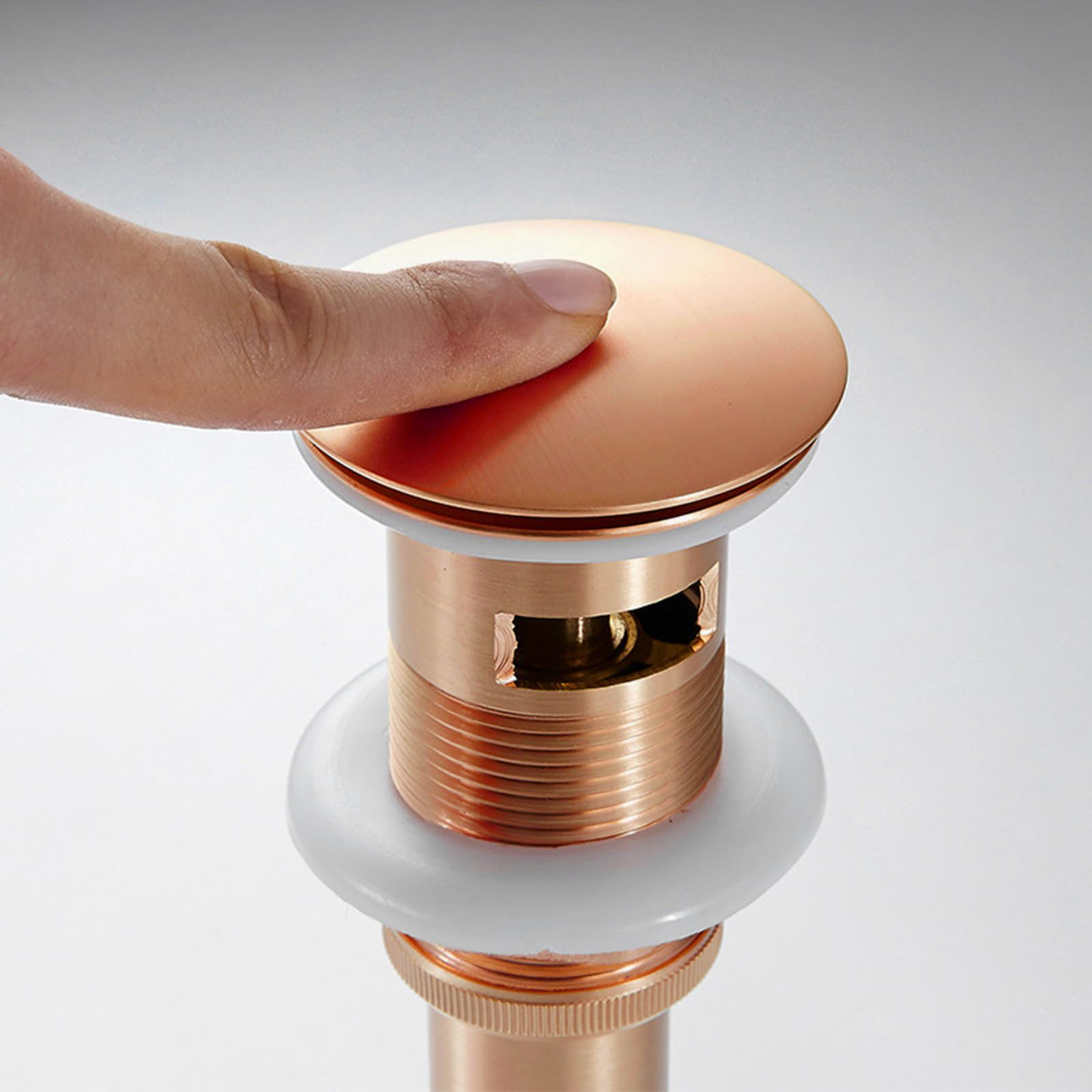 Kit di scarico pop up per lavandino del bagno, oro rosa, scarico per lavandino del bagno, scarico pop up per lavello del bagno, con foro di troppopieno, scarico rimbalzante in rame completo