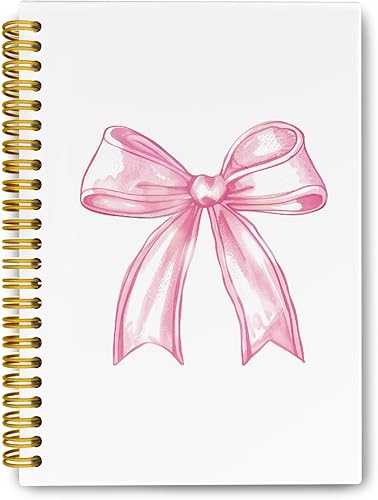 Miniatura 9 de Cuadernos de Diario con Lazo Rosa Coqueta de Moda, Cuaderno en Espiral Estético para Niñas, Cuaderno de Diario Rosa Preppy, Suministros de Oficina