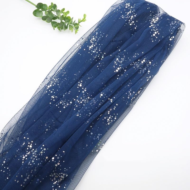 Tessuto Tulle Con Paillettes Glitter – Largo 160 Cm, Colore Celeste, Venduto A Metri (3m), Per Decorazioni E Fai Da Te