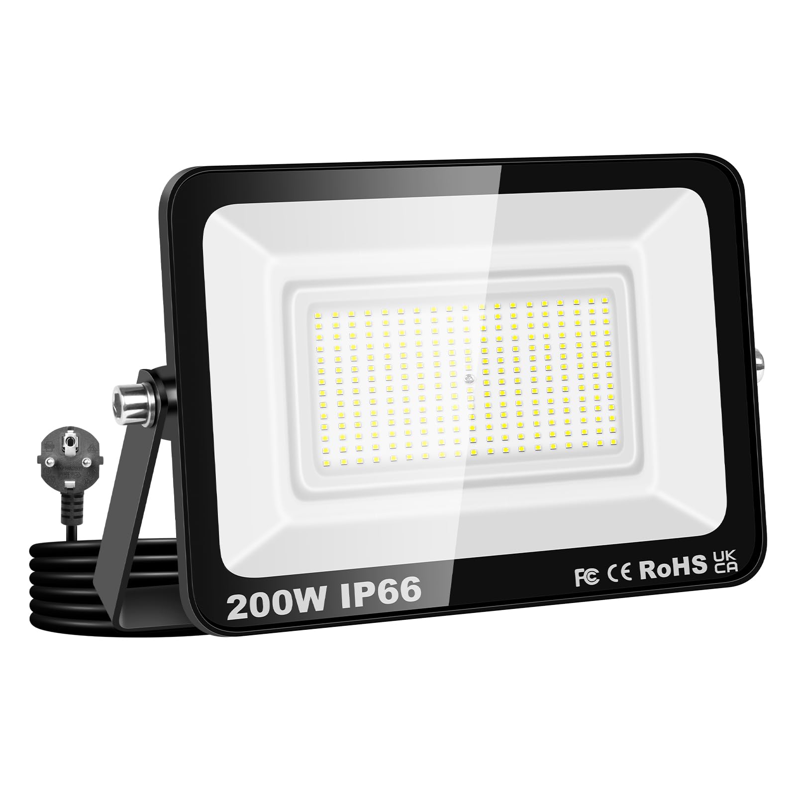 Willpower LED Strahler Außen mit Stecker, LED Scheinwerfer 200W 20000LM Außenstrahler 6000K KaltWeiß Fluter Flutlicht Aussenlampe für Garten Garage Hinterhof Innen, IP66 Wasserdicht