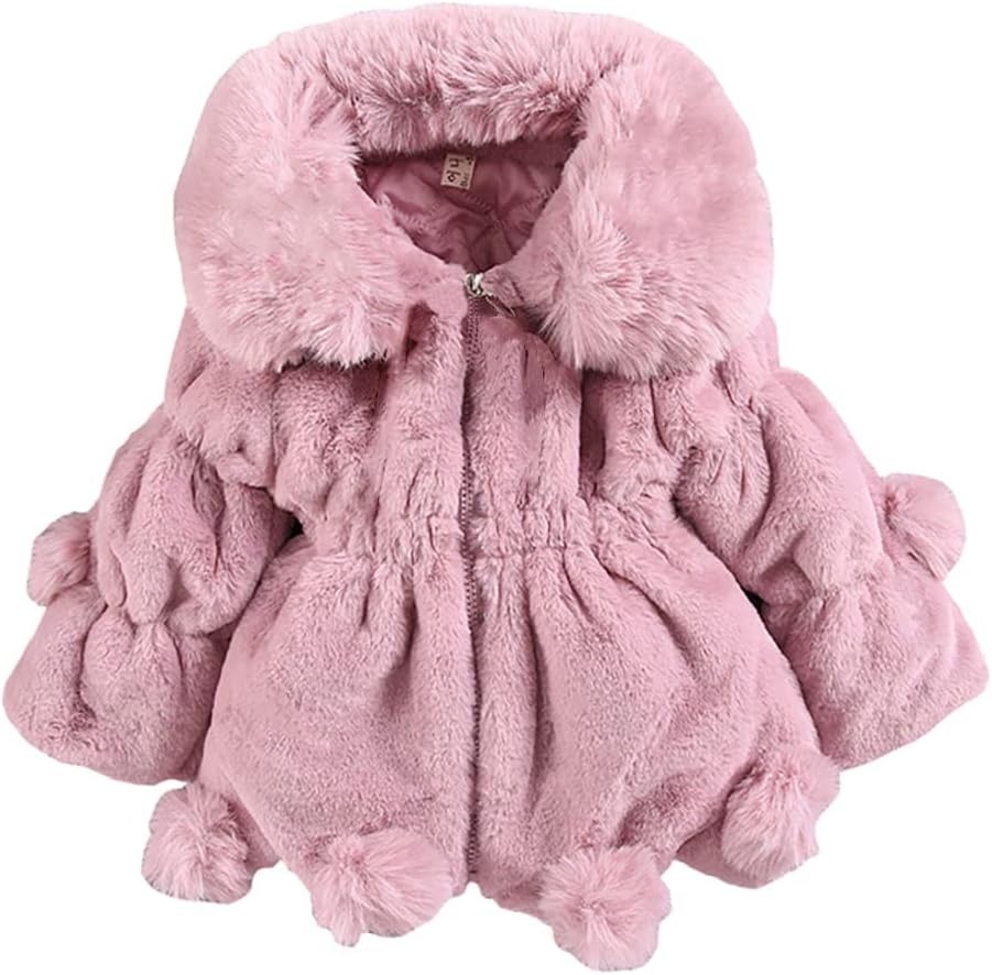 WEONEDREAM Toddler Girls Winter Fleece Coat Kids Hooded Faux Fur Jacket Baby Warm Outwear