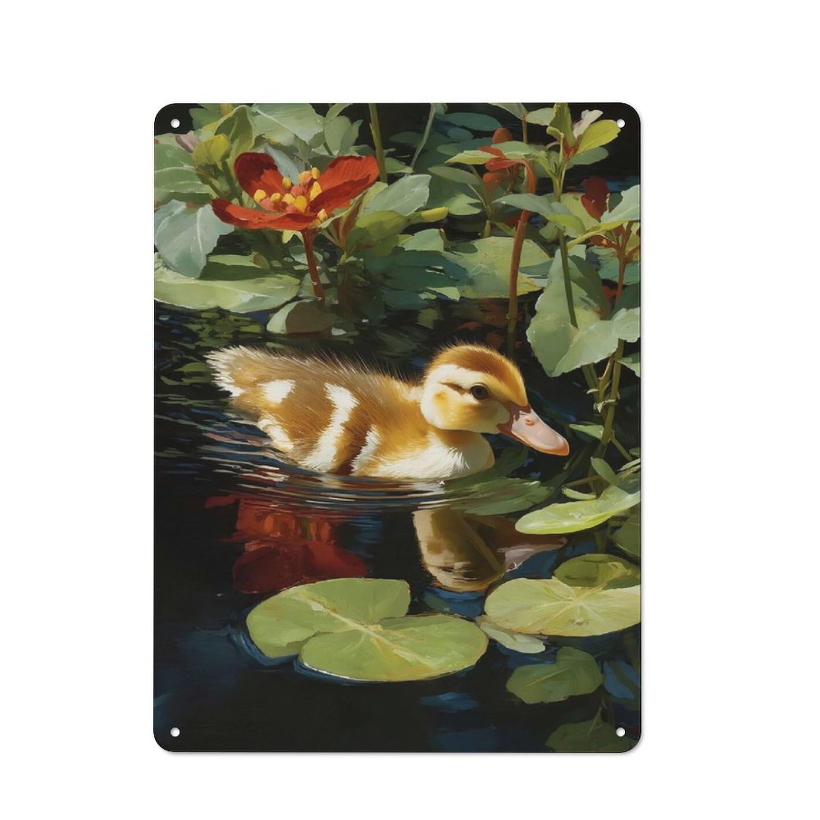 Junmoney Duckling In Pond With Lily Pads 40X30cm Retro Metal Plaque With For Kitchen Or Home Bar, For Garage, Workshop And Man Cave Decoration
