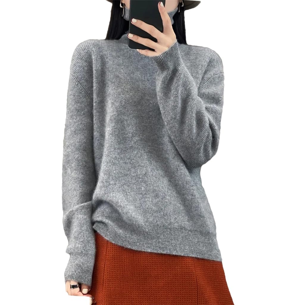 Suéter de lana de manga larga para mujer, cuello alto, ajustado, suéter de punto
