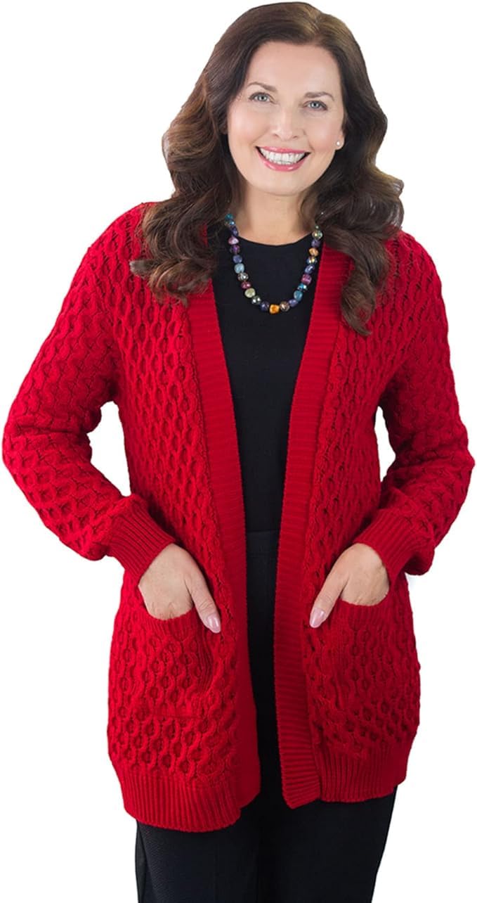 Fashion Friendly Cable Knit Cardigan Red XL (20/22)