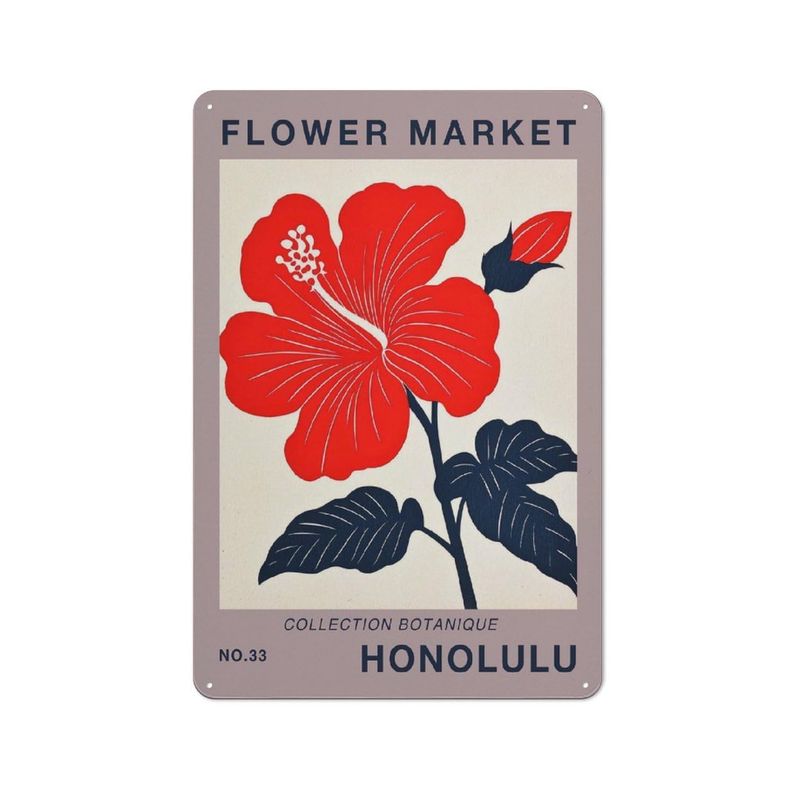 Junmoney Style-2 Rustic Honolulu Flower Market Poster Tin Wall Plaque 30X20cm, Rustic Kitchen Decor For Cottage, Kitchen, Hallway Or Breakfast Nook